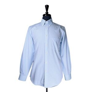 Jos. A. Bank 1905 Mens Dress Shirt 15.5 34 Blue White Gingham Non Iron Tailored